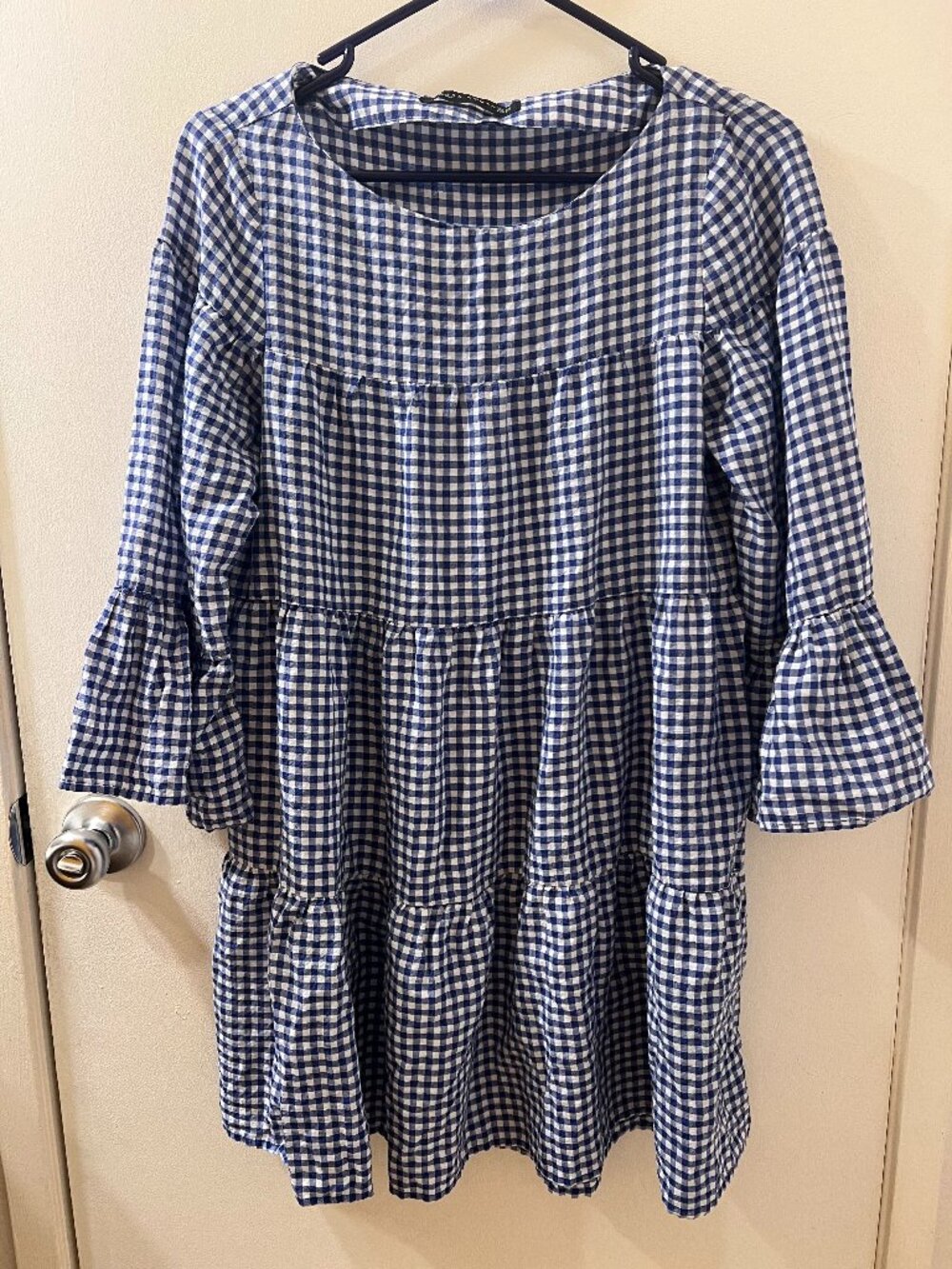 Zara Woman Blue White Gingham Check Dress Size XS Casual Pre-Owned